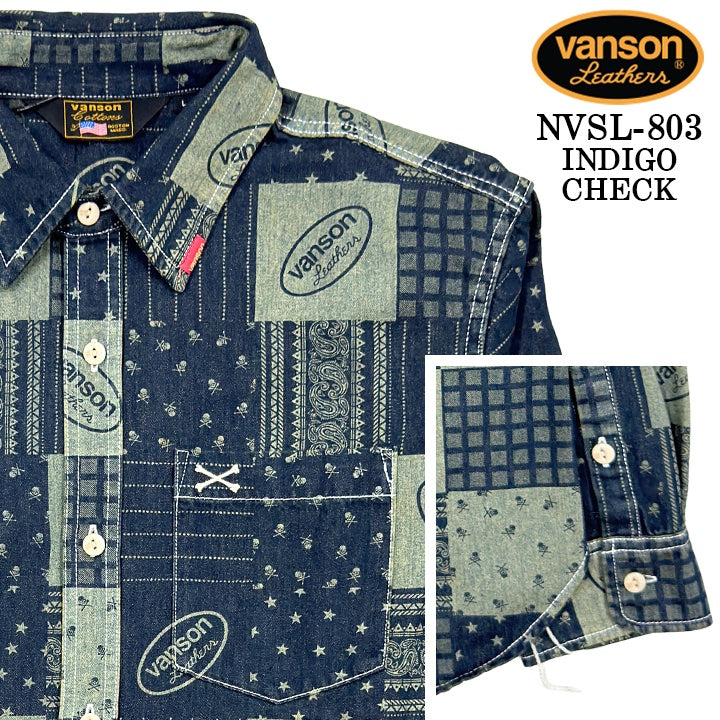 VANSON L/S SHIRT バンソン 長袖シャツ ワンポイント シャツ nvsl-803-r