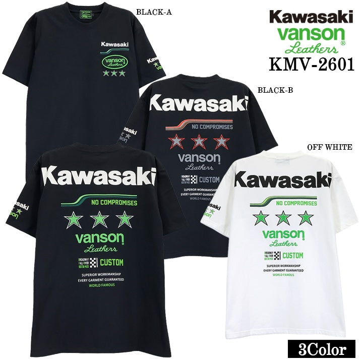 KAWASAKI VANSON TEE S/S T-SHIRT カワサキ バンソン コラボ 天竺 半袖 Tシャツ kmv-2601