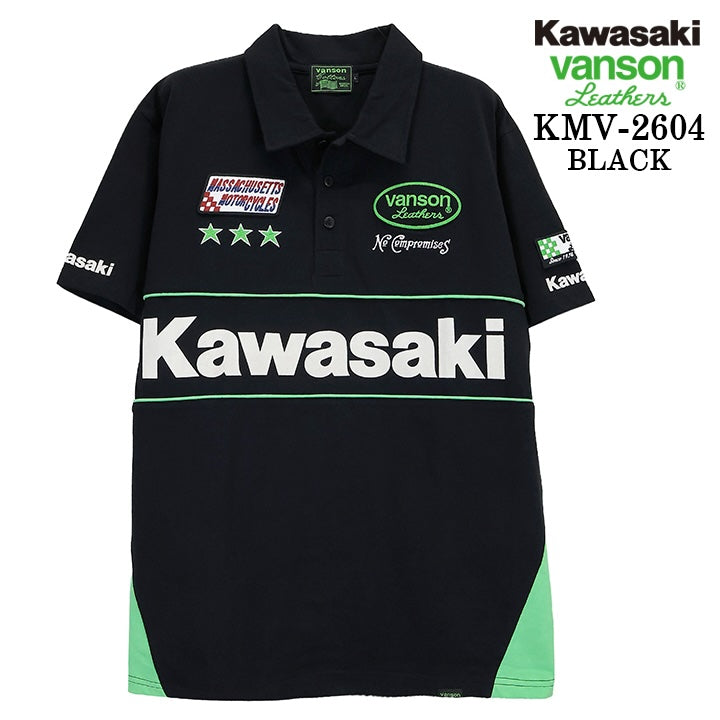 KAWASAKI VANSON TEE S/S POLO SHIRT カワサキ バンソン コラボ 天竺 半袖 ポロシャツ kmv-2604