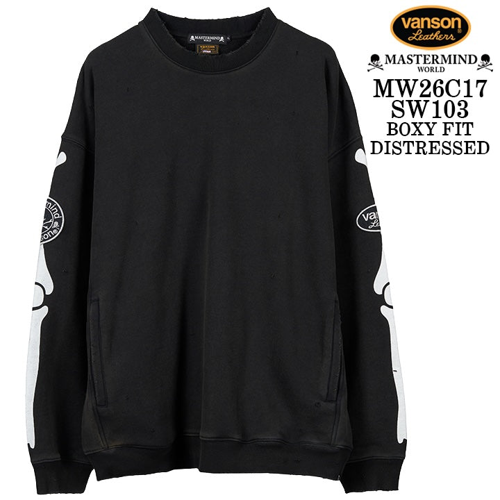 MASTERMIND VANSON CREWNECK SWEATSHIRT DAMAGE [BOXY FIT] マスターマインド バンソン スウェット ダメージ加工 mw26c17-sw103