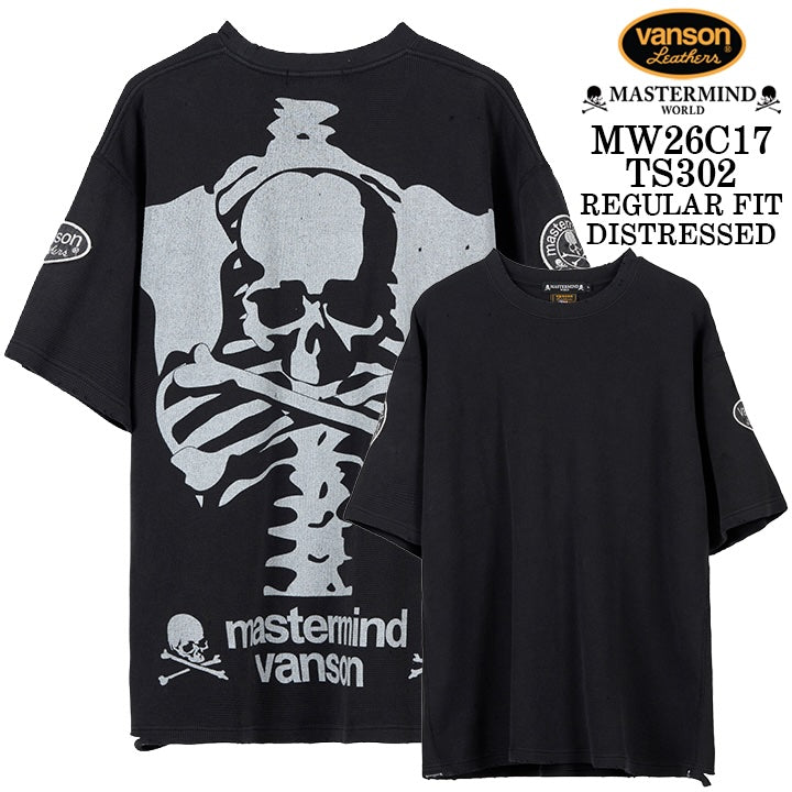 MASTERMIND VANSON Thermal S/S TEE DAMAGE[REGULAR FIT] マスターマインド バンソン サーマル 半袖Tシャツ ダメージ加工 mw26c17-ts302
