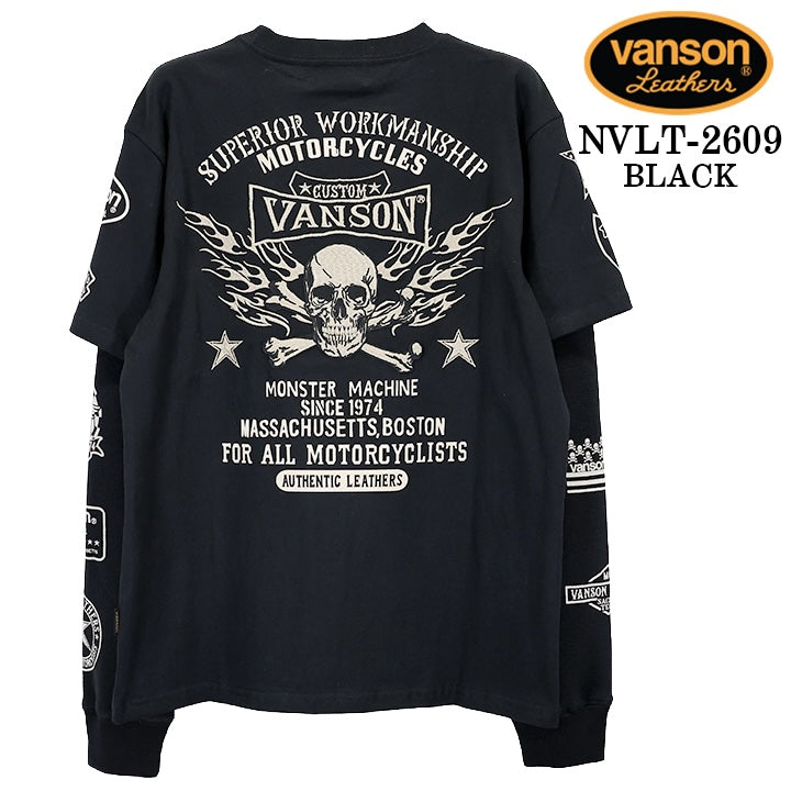 VANSON TEE FAKE SLEEVE L/S T-SHIRT バンソン 天竺 フェイク袖 ロンT 長袖Tシャツ メンズ nvlt-2609