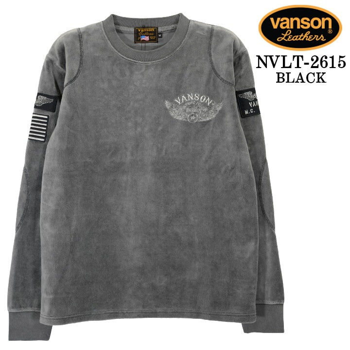 VANSON TEE VELOUR L/S T-SHIRT バンソン ベロア ロンT 長袖 Tシャツ メンズ nvlt-2615