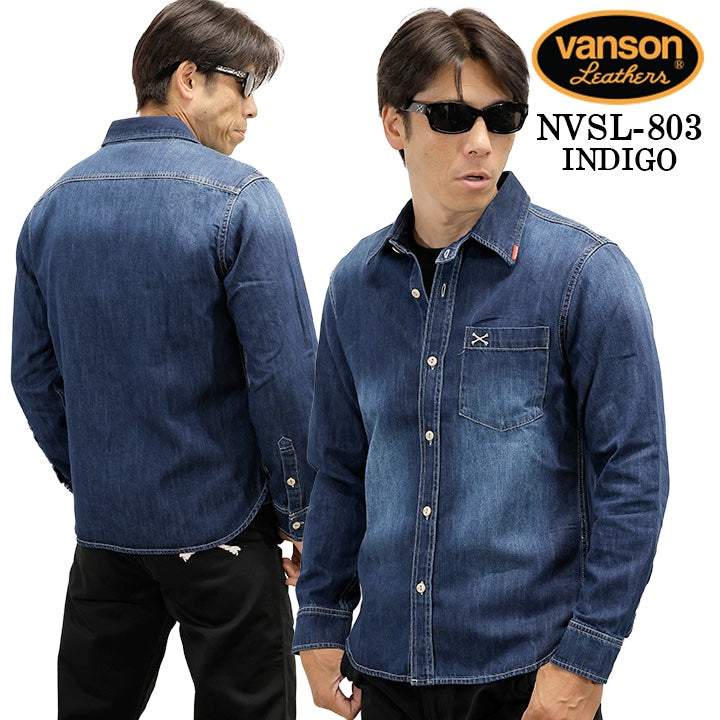 VANSON L/S SHIRT バンソン 長袖シャツ ワンポイント シャツ nvsl-803-r