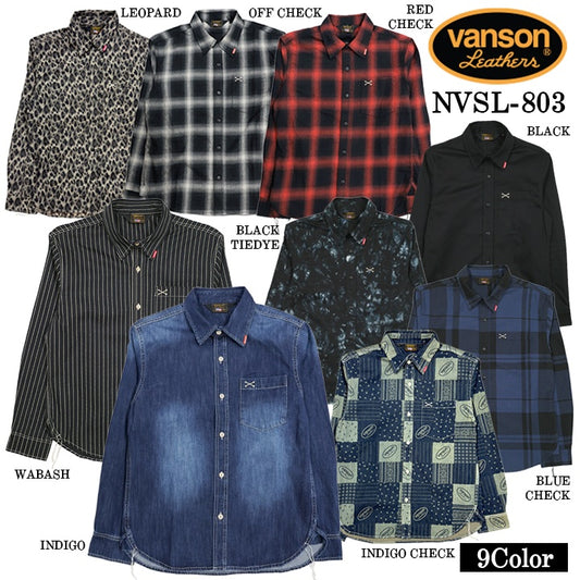 VANSON L/S SHIRT バンソン 長袖シャツ ワンポイント シャツ nvsl-803-r