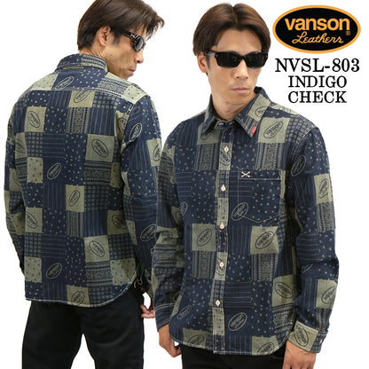 VANSON L/S SHIRT バンソン 長袖シャツ ワンポイント シャツ nvsl-803-r
