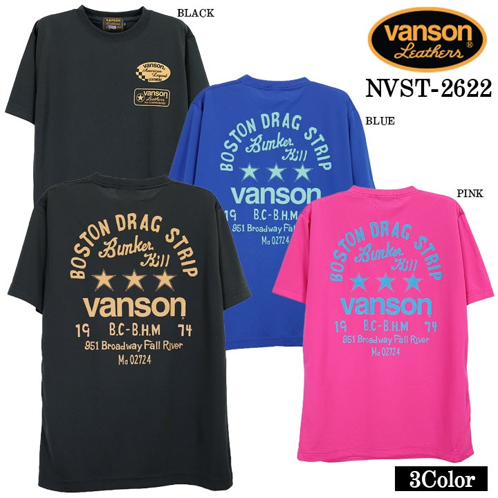VANSON TEE DRY S/S T-SHIRT バンソン ドライ素材 半袖 Tシャツ 吸汗速乾 nvst-2622
