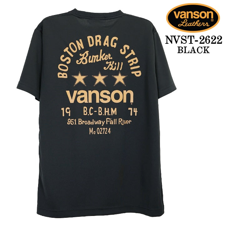 VANSON TEE DRY S/S T-SHIRT バンソン ドライ素材 半袖 Tシャツ 吸汗速乾 nvst-2622