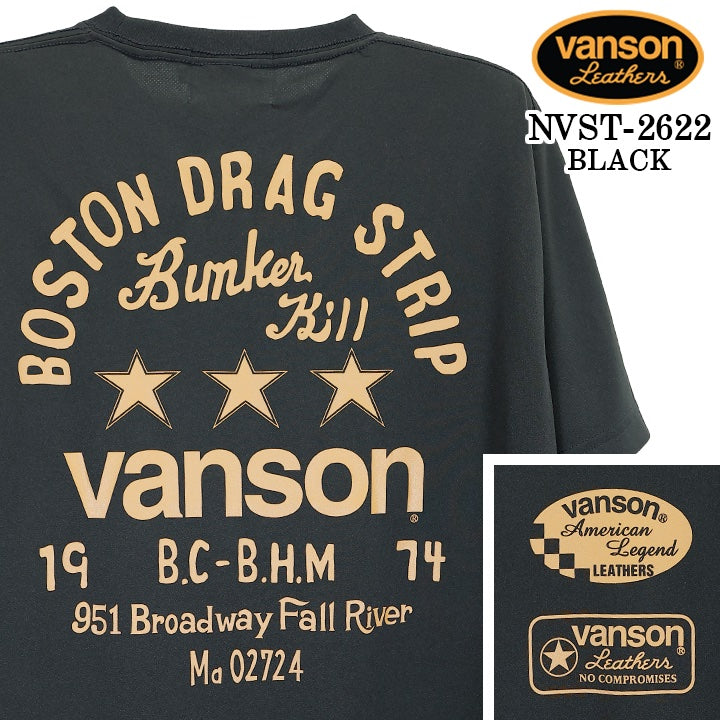 VANSON TEE DRY S/S T-SHIRT バンソン ドライ素材 半袖 Tシャツ 吸汗速乾 nvst-2622