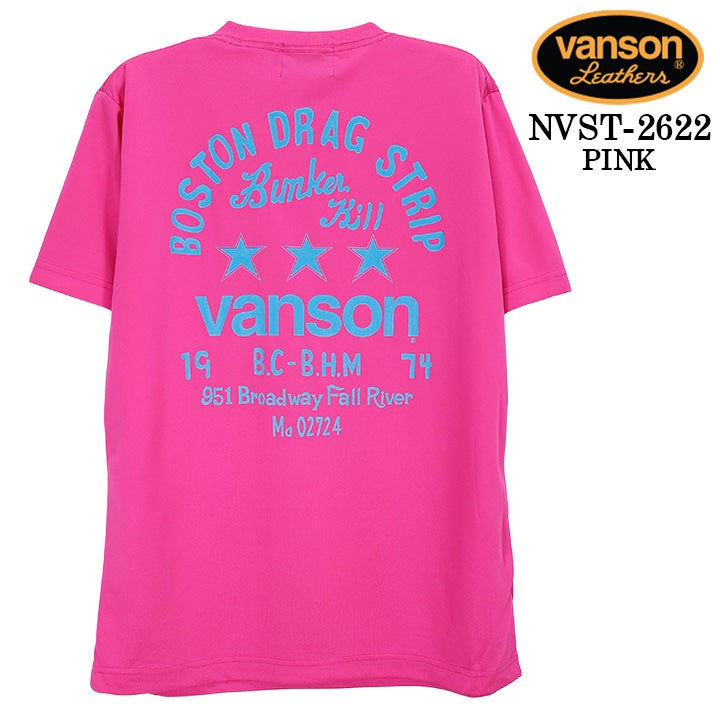 VANSON TEE DRY S/S T-SHIRT バンソン ドライ素材 半袖 Tシャツ 吸汗速乾 nvst-2622