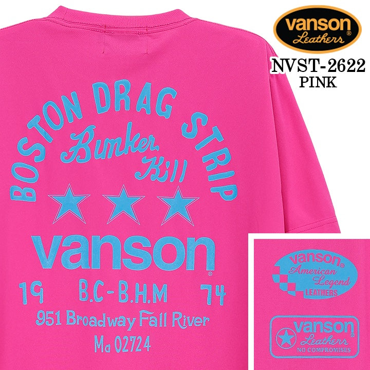 VANSON TEE DRY S/S T-SHIRT バンソン ドライ素材 半袖 Tシャツ 吸汗速乾 nvst-2622