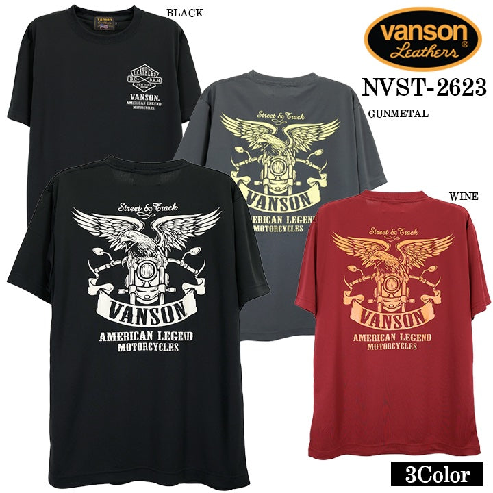 VANSON TEE DRY S/S T-SHIRT バンソン ドライ素材 半袖 Tシャツ 吸汗速乾 nvst-2623