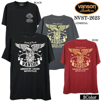 VANSON TEE DRY S/S T-SHIRT バンソン ドライ素材 半袖 Tシャツ 吸汗速乾 nvst-2623