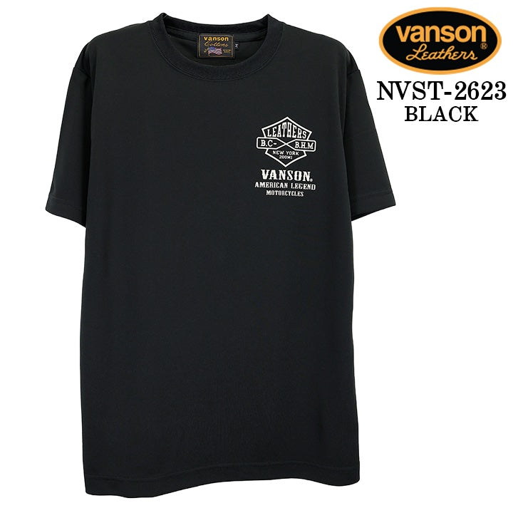 VANSON TEE DRY S/S T-SHIRT バンソン ドライ素材 半袖 Tシャツ 吸汗速乾 nvst-2623
