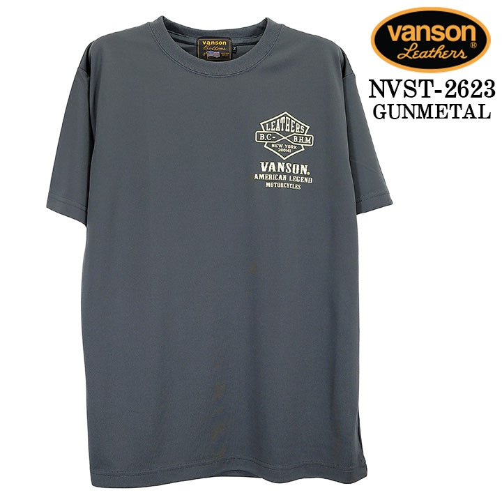 VANSON TEE DRY S/S T-SHIRT バンソン ドライ素材 半袖 Tシャツ 吸汗速乾 nvst-2623