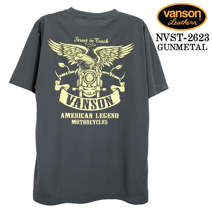VANSON TEE DRY S/S T-SHIRT バンソン ドライ素材 半袖 Tシャツ 吸汗速乾 nvst-2623