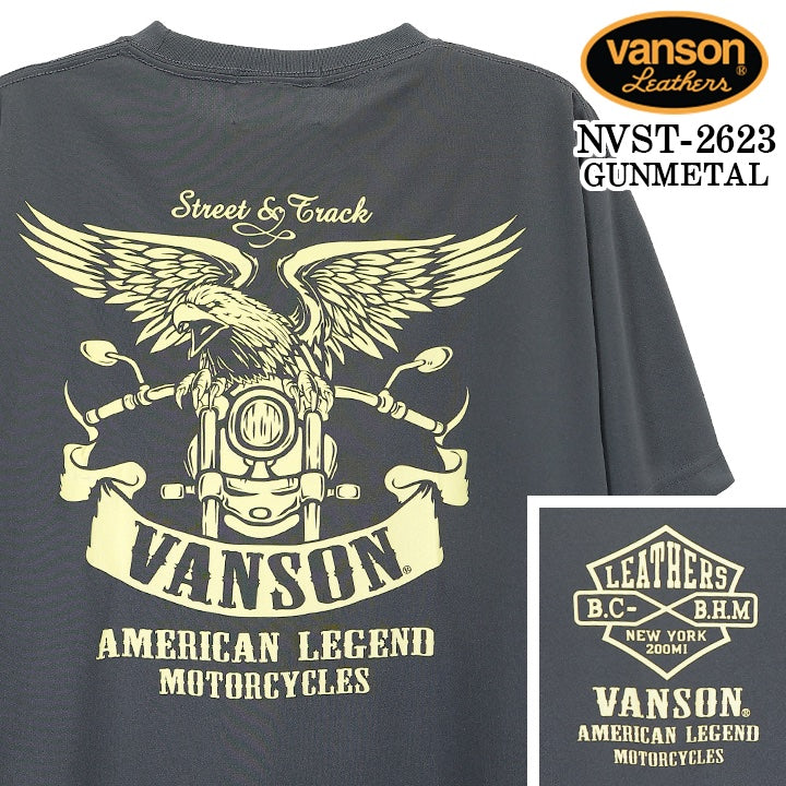 VANSON TEE DRY S/S T-SHIRT バンソン ドライ素材 半袖 Tシャツ 吸汗速乾 nvst-2623