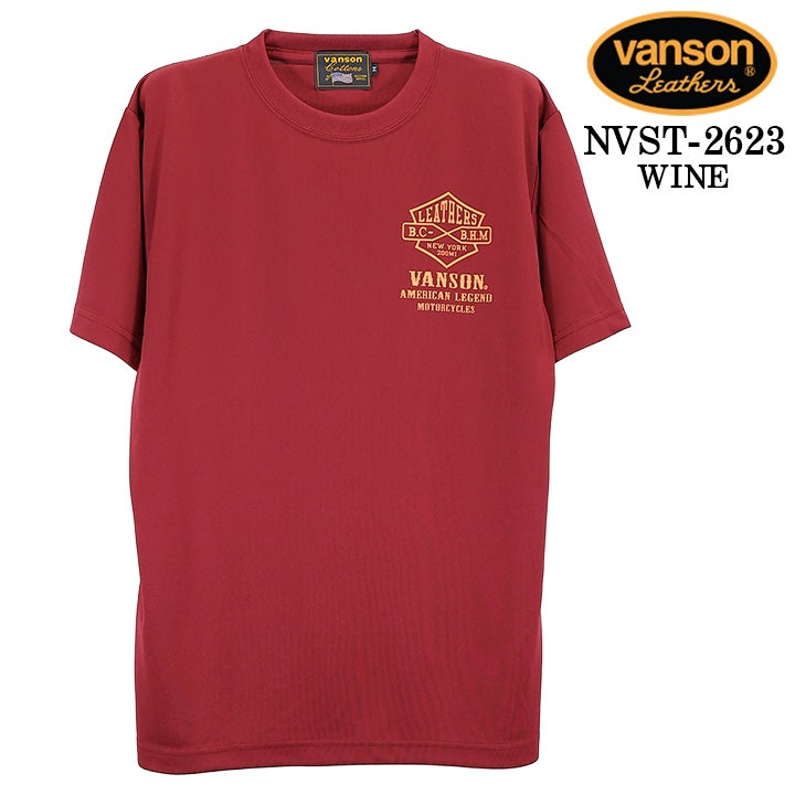 VANSON TEE DRY S/S T-SHIRT バンソン ドライ素材 半袖 Tシャツ 吸汗速乾 nvst-2623