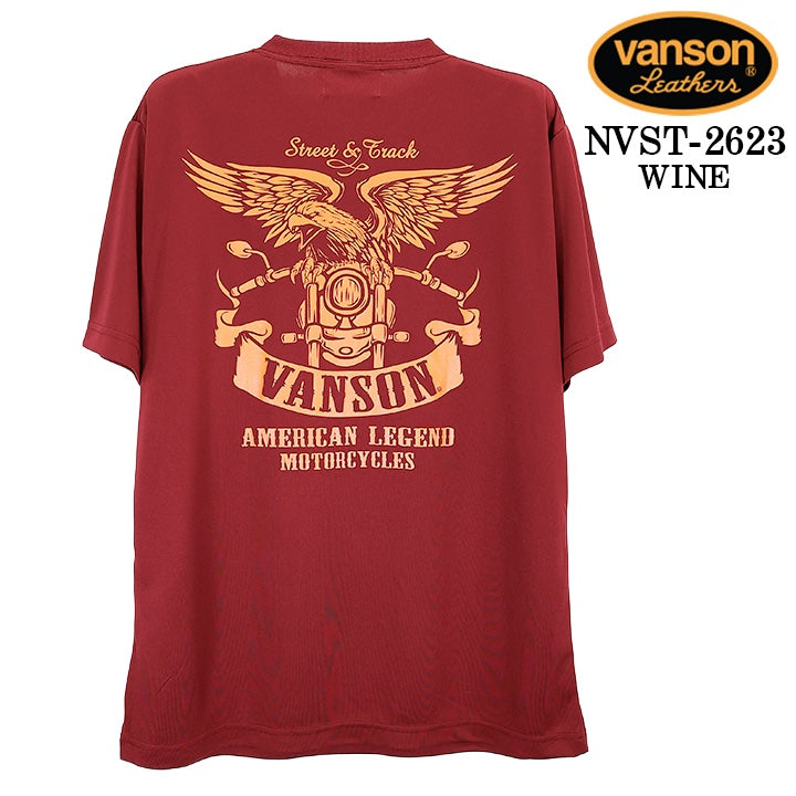 VANSON TEE DRY S/S T-SHIRT バンソン ドライ素材 半袖 Tシャツ 吸汗速乾 nvst-2623