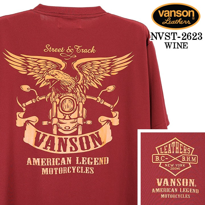 VANSON TEE DRY S/S T-SHIRT バンソン ドライ素材 半袖 Tシャツ 吸汗速乾 nvst-2623