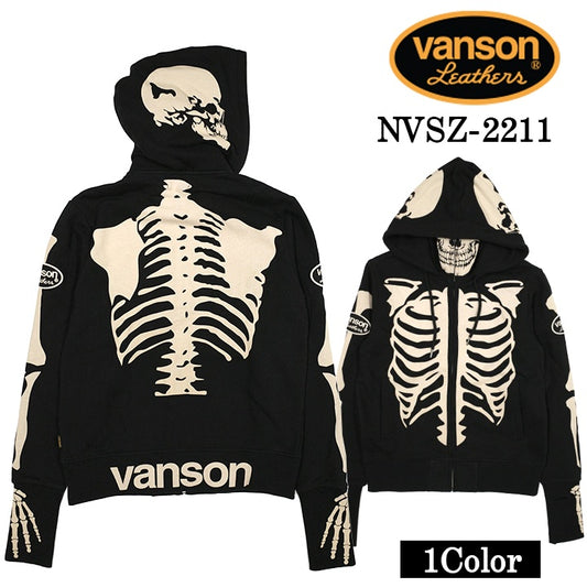VANSON HOODIE SWEATSHIRT F/Z PARKA バンソン 裏毛F/Zパーカー メンズ スカル ボーン ドクロ nvsz-2211