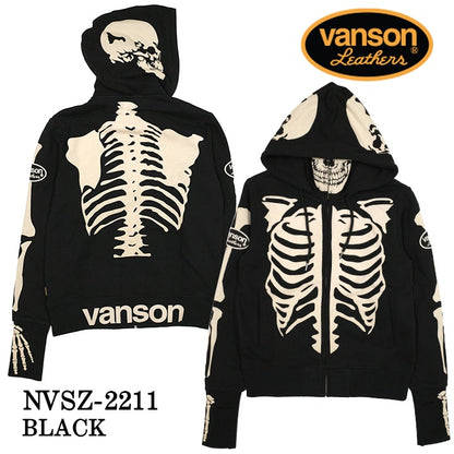 VANSON HOODIE SWEATSHIRT F/Z PARKA バンソン 裏毛F/Zパーカー メンズ スカル ボーン ドクロ nvsz-2211