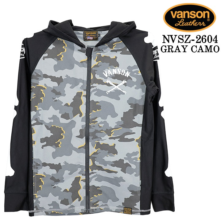 VANSON DRY RASH GUARD F/Z HOODIE バンソン ドライ ラッシュガード パーカー nvsz-2604