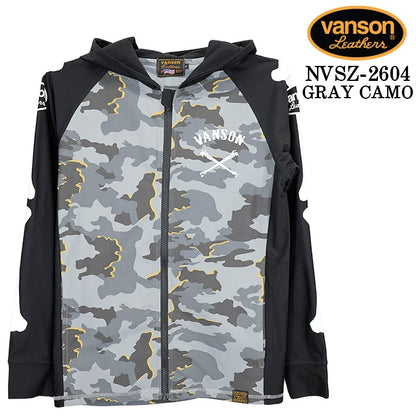 VANSON DRY RASH GUARD F/Z HOODIE バンソン ドライ ラッシュガード パーカー nvsz-2604