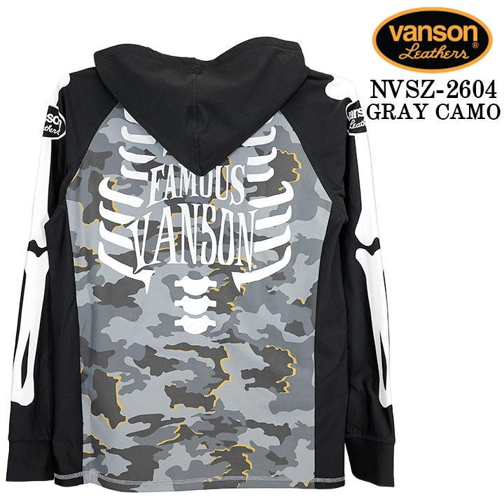 VANSON DRY RASH GUARD F/Z HOODIE バンソン ドライ ラッシュガード パーカー nvsz-2604