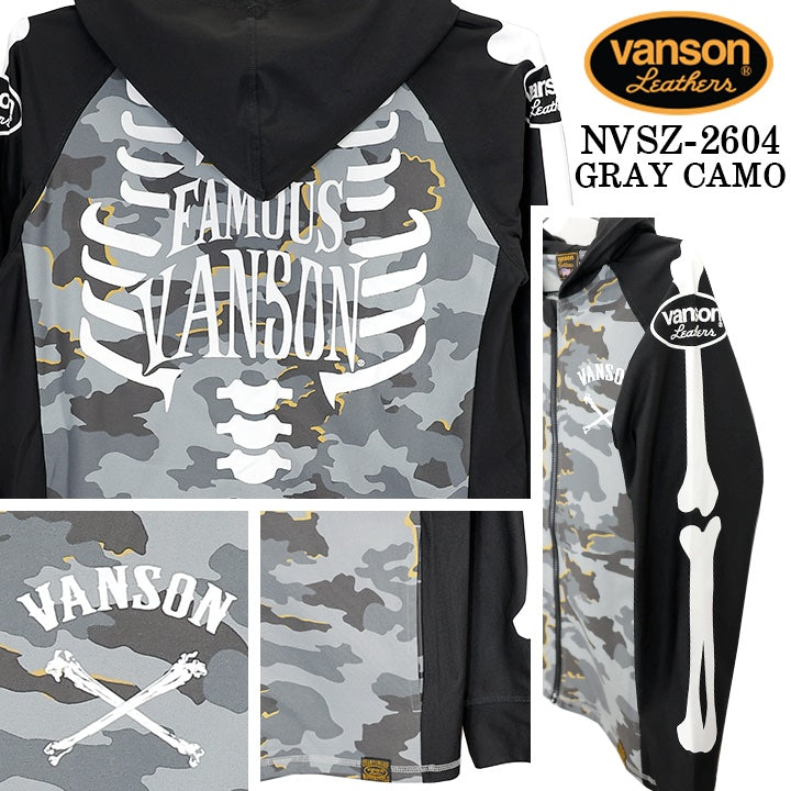 VANSON DRY RASH GUARD F/Z HOODIE バンソン ドライ ラッシュガード パーカー nvsz-2604