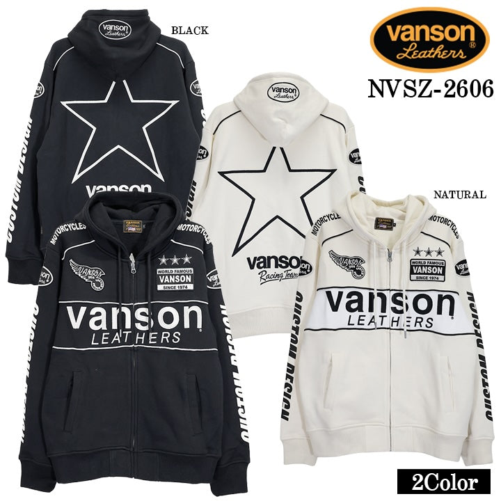 VANSON HOODIE F/Z PARKA バンソン フーディ 裏毛 パーカー スター nvsz-2606