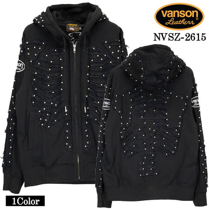 VANSON SWEAT HOODIE F/Z PARKA BONE バンソン フーディ 裏毛 スウェット パーカー ボーン nvsz-2615